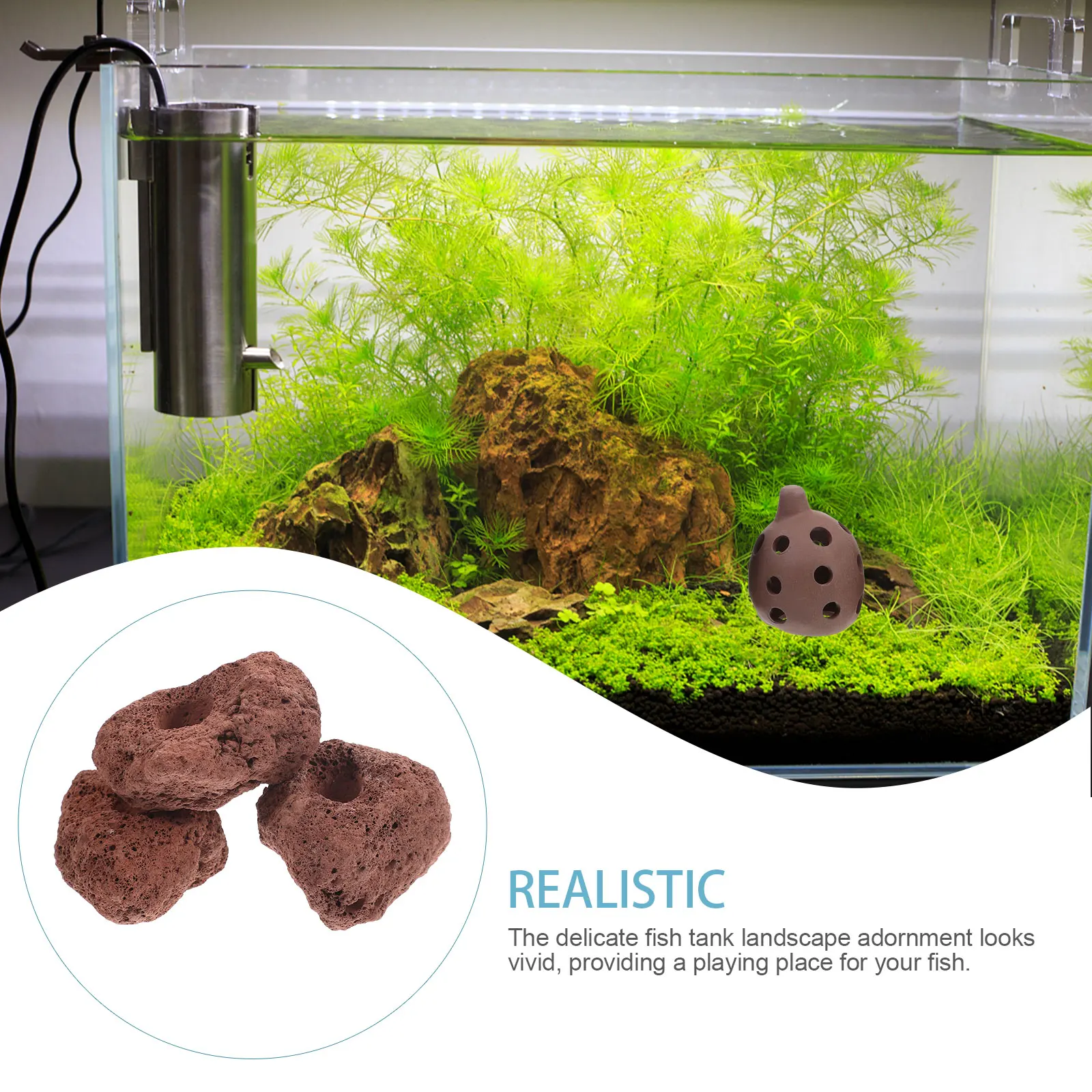 

3Pcs Durable Ceramics Volcanic Rocks Ornament Plant Pot Ring For Aquarium Plants Aquatic Plant Fixed Ring