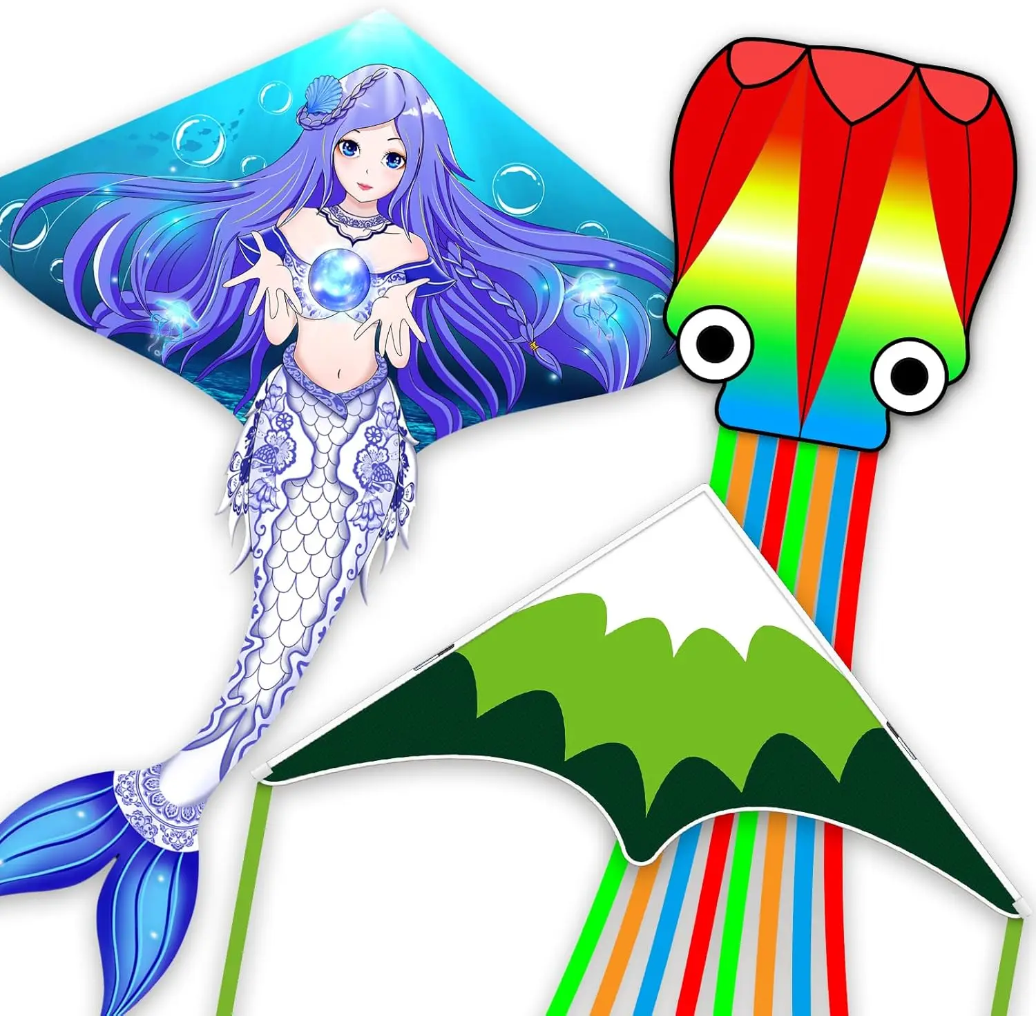 

Легкоуправляемый уличный воздушный змей для всех возрастов, идеально подходит для развлечений на пляже и в парке, с дизайном в виде осьминога, русалки и цвета селадон.