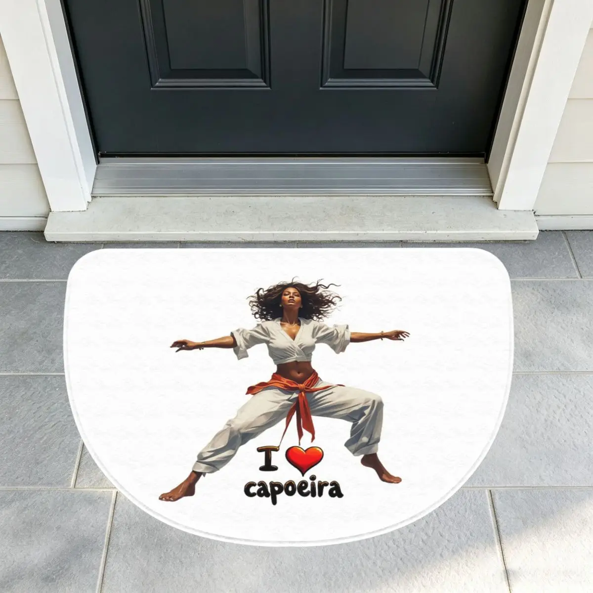 Dynamic Capoeira Art I Love Capoeira Design Flannel Half Round Doormat Non Slip Bathroom Mat Absorbent Floor Carpet for Garage