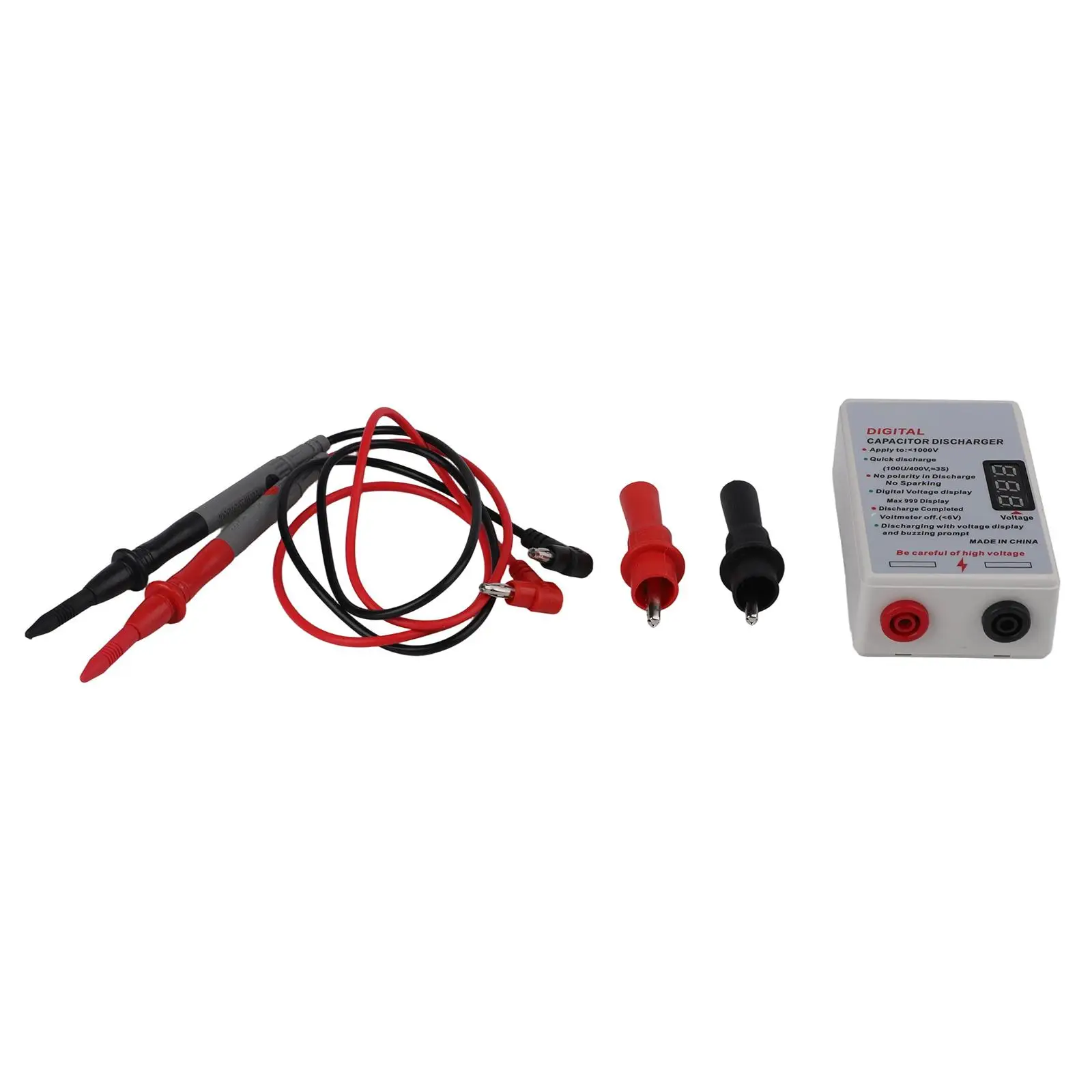 White 1000V Capacitor Discharger Pen Fast Discharge Tool With Voltmeter Display For Electrician High Voltage Battery Maintenance