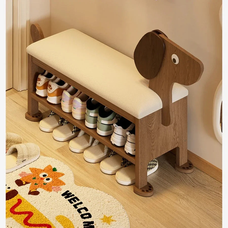 *q forDachshund Shape Shoe Bench 2-Tier Storage Stool Soft Cushion Cute Dog Design Entryway Ottoman Living Room Decorate#