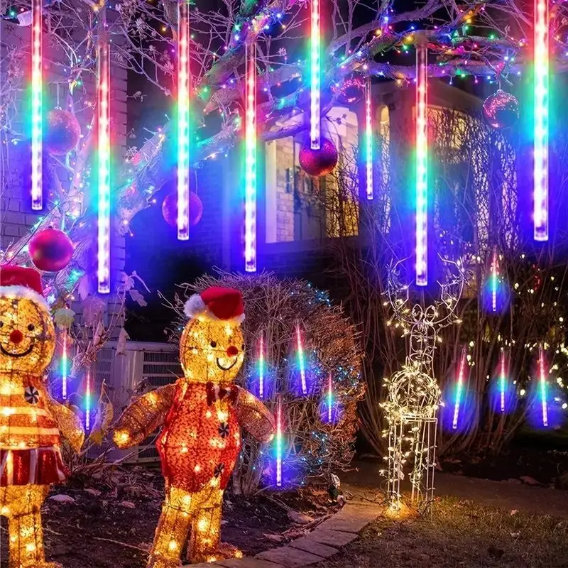 Guirxiété lumineuse LED solaire avec pluie de météores, feston de rue, décorations de Noël pour la maison, extérieur, décor de nouvel an