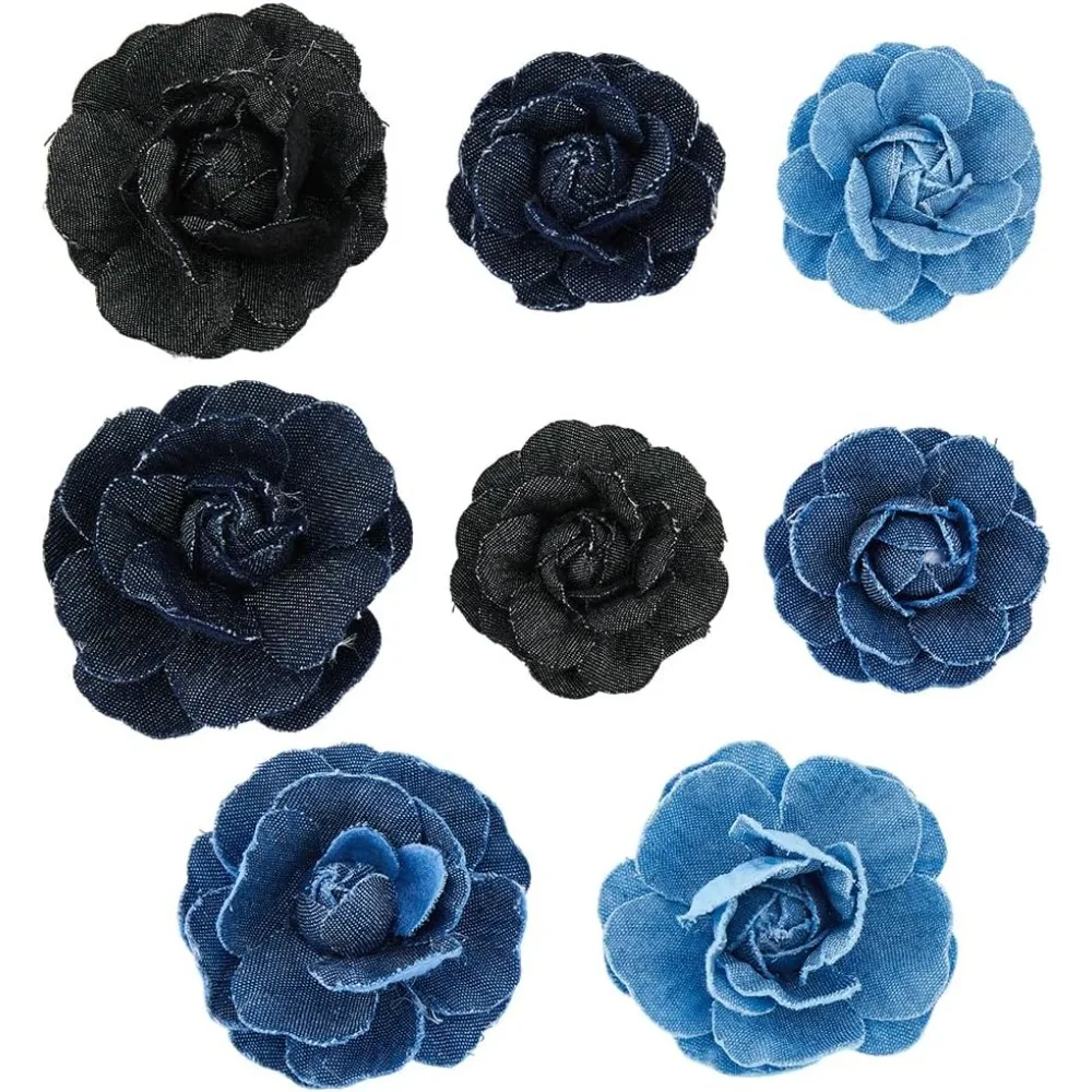 

16Pcs 2 Sizes 4 Colors Denim Fabric Flower Fabric Camelia Canvas Flower Rugged Flowers Embellishment Flowers Sewn Accessories
