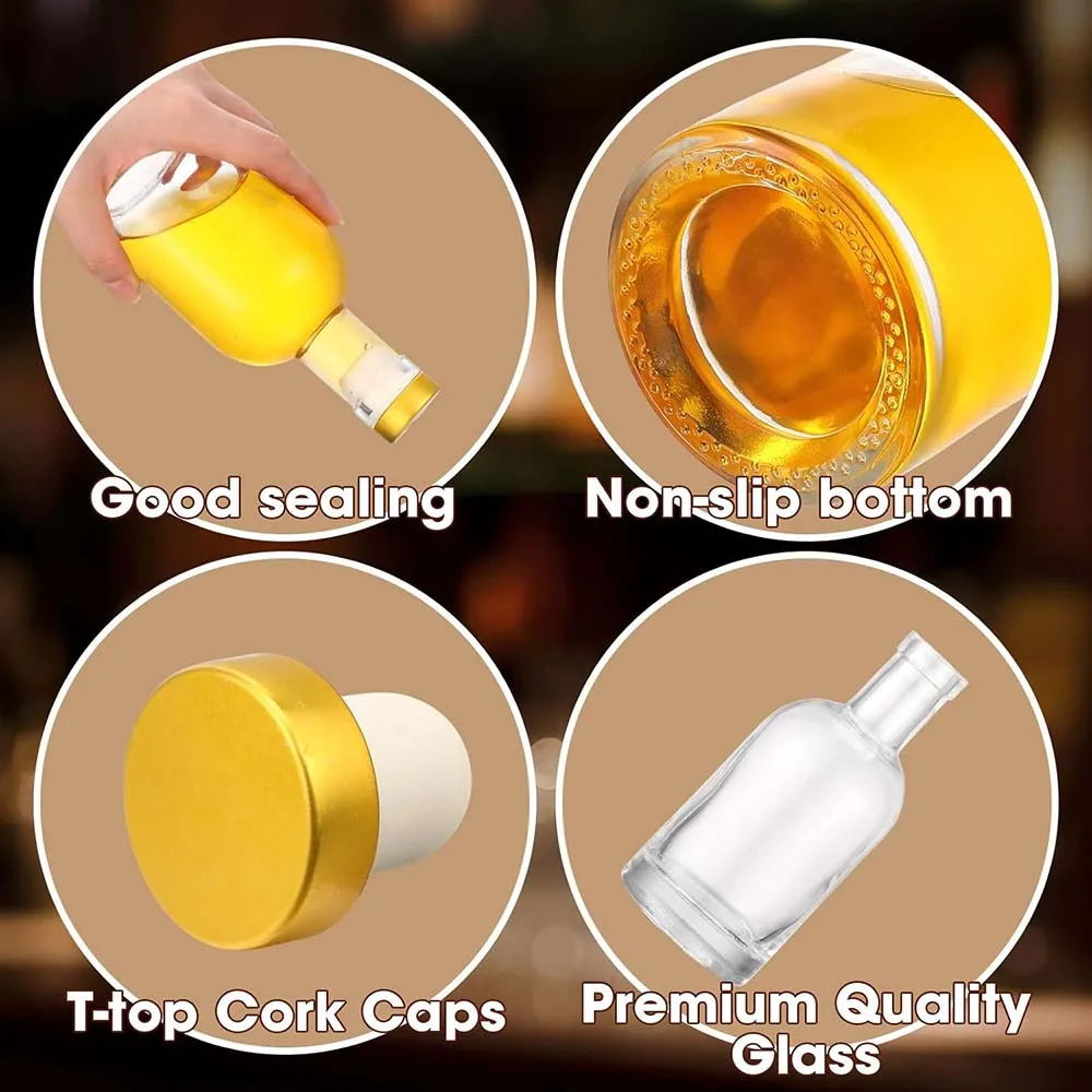 50/100ml Clear Glass Bottles for Wine Beverages Drinks Oil Vinegar Kombucha Beer Water Soda with Cork Stopper Airtight Lid