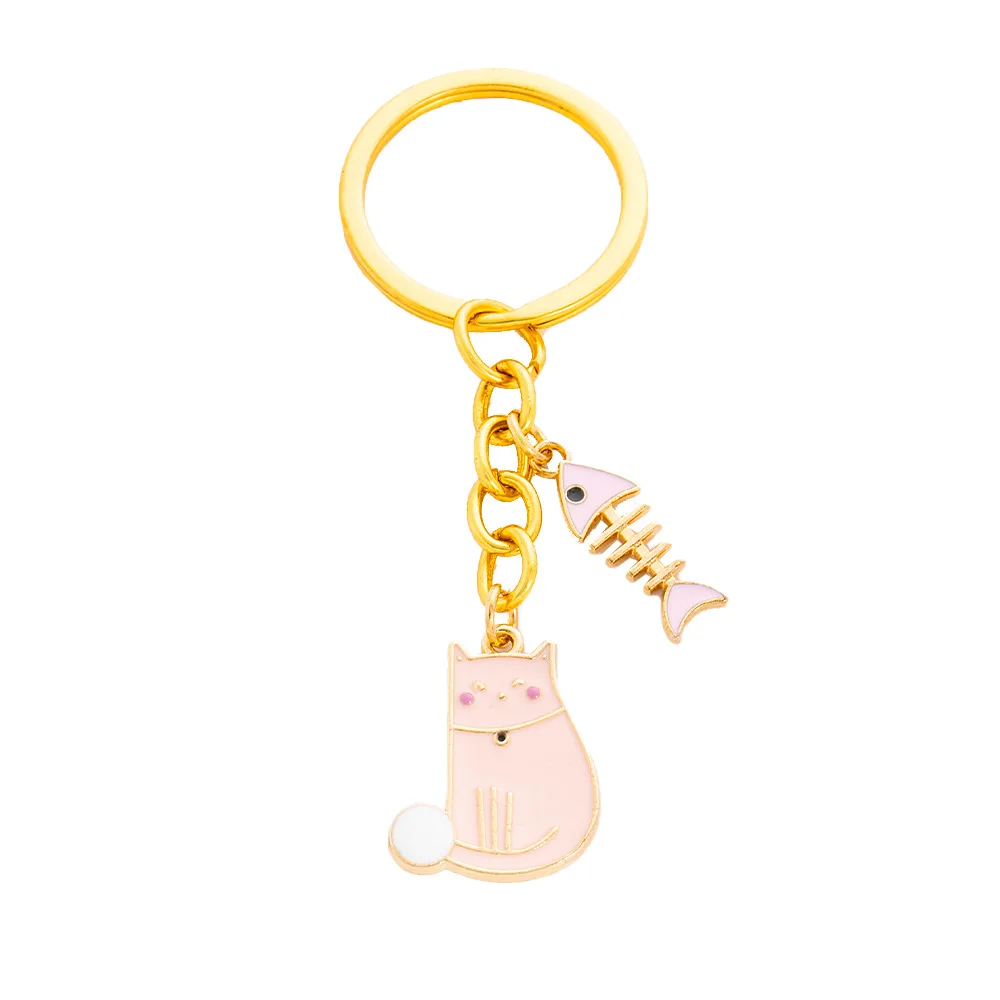 Metal keychain, cat and dog pet keychain pendant, round cute footprint key chain, heart backpack pendant