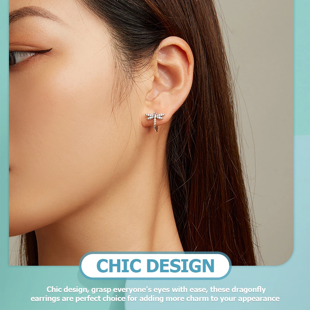 

1 Pair Round Dragonfly Loop Earrings Women Silver Dangle Drop Jewelry Minimalist Charm Wedding Party Accessory Gift For Brides