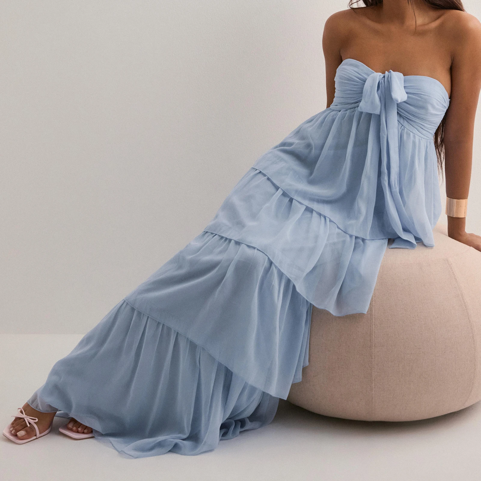 2025 feminino elegante sem alças vestido longo sólido/flor moda sem mangas em camadas bainha tubo vestido de verão férias praia vestido