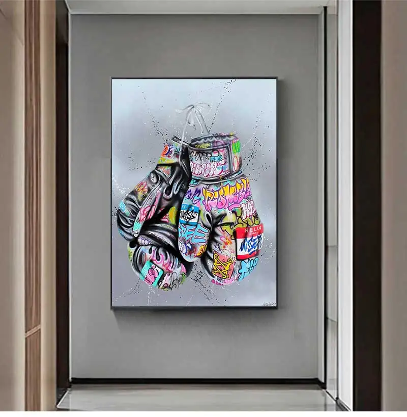 Street Wall Art Picture for Living Room Home Decor Boxing Gloves Graffiti Posters and Prints on The Canvas Painting