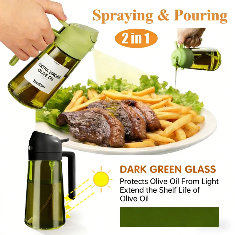 16oz 470ml Glass Oil Dispenser Bottle Leakproof Eco-Friendly Olive Oil Sprayer for Cooking BBQ Air Fryer Salad Kitchen Serving