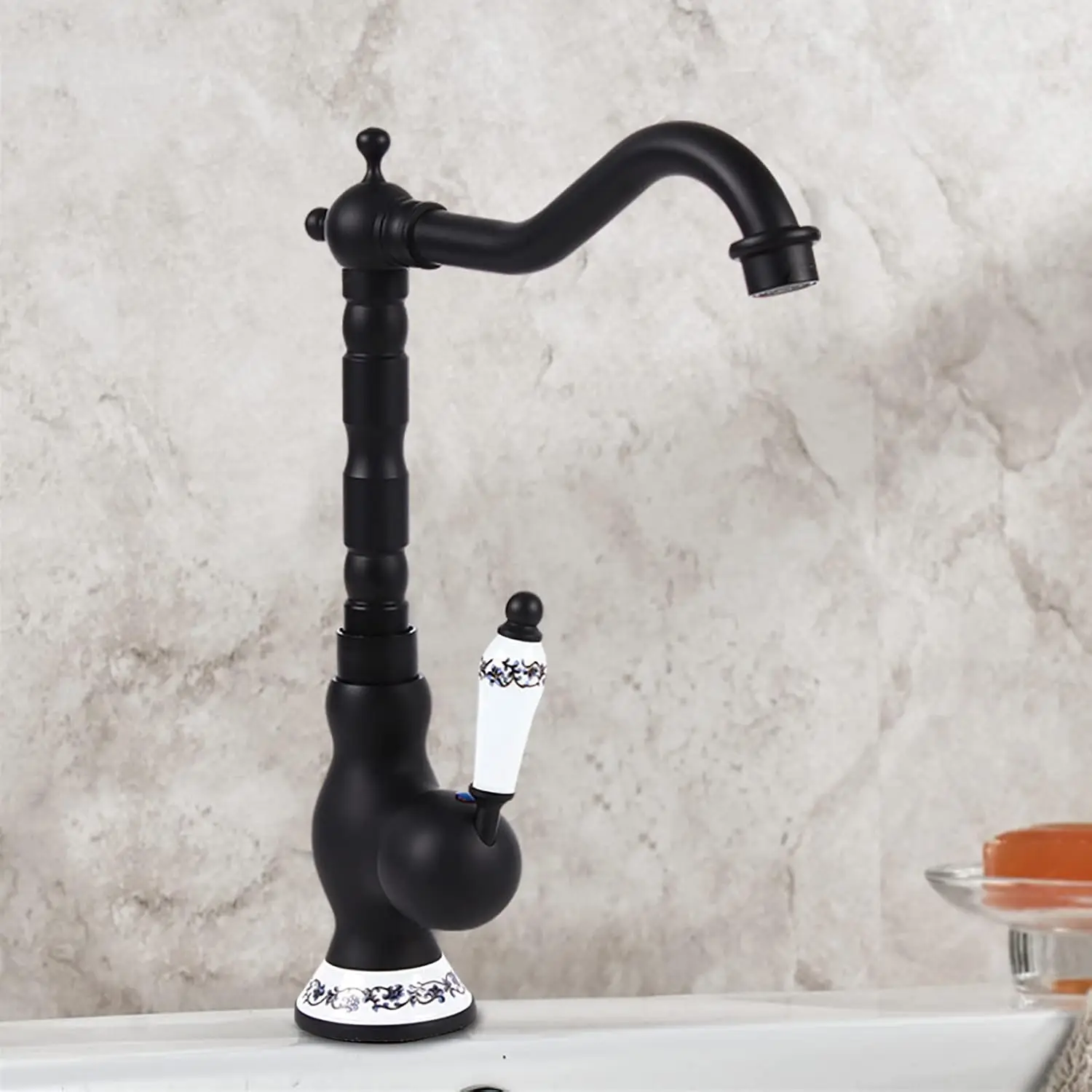 Badezimmer Antik Retro Badezimmer Waschbecken Mischbatterie Einhebelmischer aus Messing, Warm- und Kaltwasserhähne, G3/8 Einlassschlauch, Schwarz
