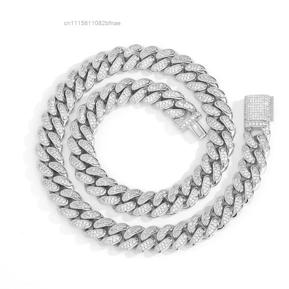 NUOYA Iced Out Two Row Diamond Cuban Chain D Color VVS Moissanite High Quality Custom 925 Silver Cuban Chain Hip Hop Jewelry，