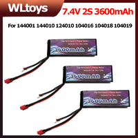 WLtoys RC Car 7.4V 2S 3600mAh Battery for 144001 144010 124010 104016 104018 104019 High Capacity 16 Minis Working Battery Parts