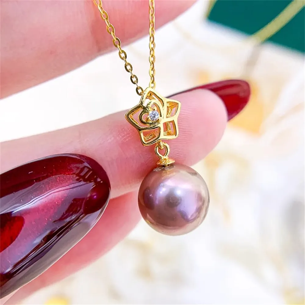 

DIY Pearl Accessories S925 Sterling Silver Pendant Empty Support K Gold Silver Necklace Pendant Fit 8-12mm Round Beads D095