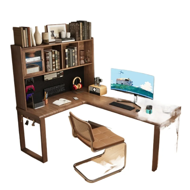 Nordic solid wood corn er desk bo okcase integrated living room desk seven-character l-type desktop