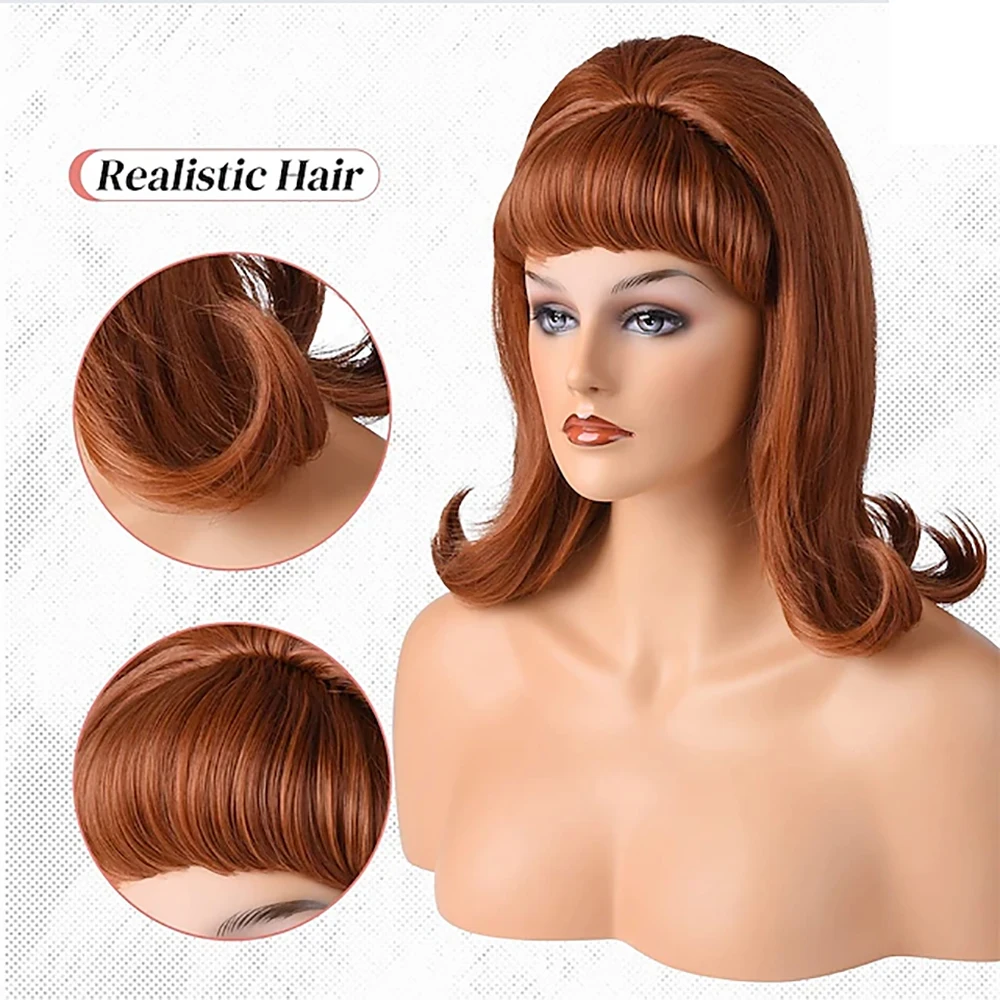 HAIRJOY  Synthetic Hair Retro Brown Wig 50s 60s 70s Wig with Bangs for Women Carnival Costume Party Halloween Wigs image 3