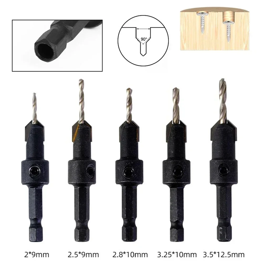 1Pc Countersink Drill Bit Salad Step Drill Bit 2/2.5/2.8/3.25/3.5mm Bit Head Hex Shank For Woodworking Hole Punching Carpentry