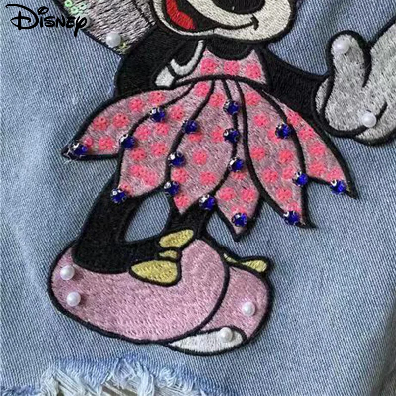 Disney New Arrival Top Fashion Cotton Women Embroidery Beading Mickey Mouse Female Summer Big Irregular Flash High Waist Short