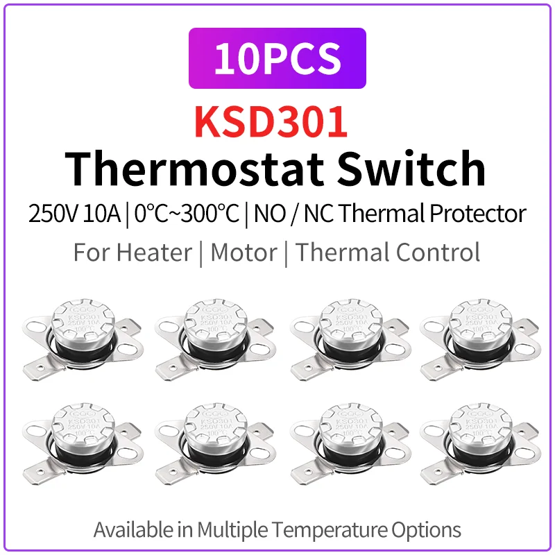 10 PCS Interruptor do termostato KSD301 250 V 10A 0-300 ° Sensor de controle de temperatura de protetor térmico C NO/NC para aparelho de motor de aquecedor