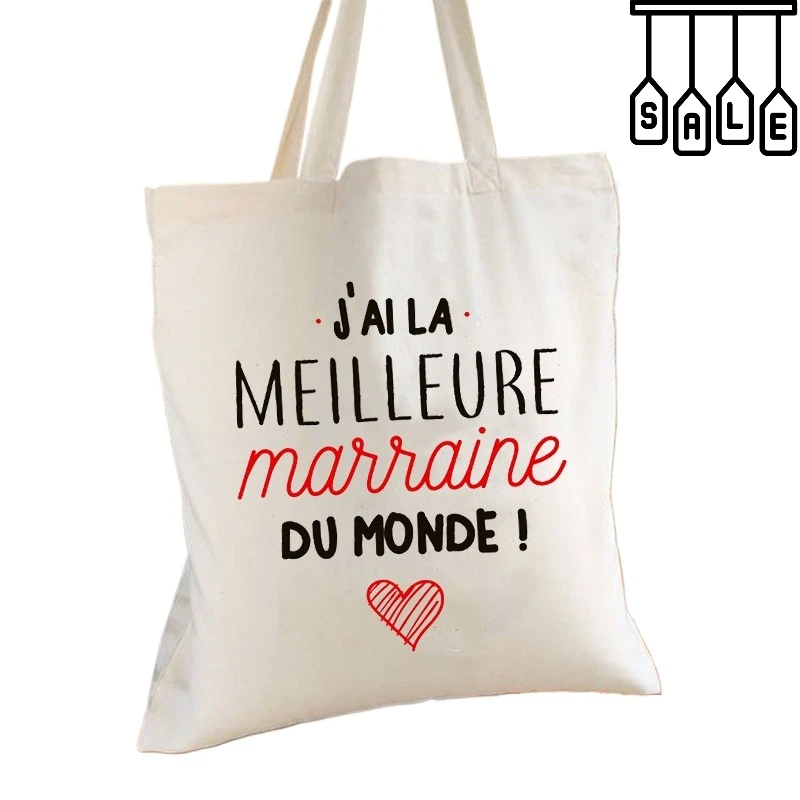 Bolso de hombro de lona con estampado de la mejor madrina del mundo para mujer, bolso de compras multiusos, regalo para madrina