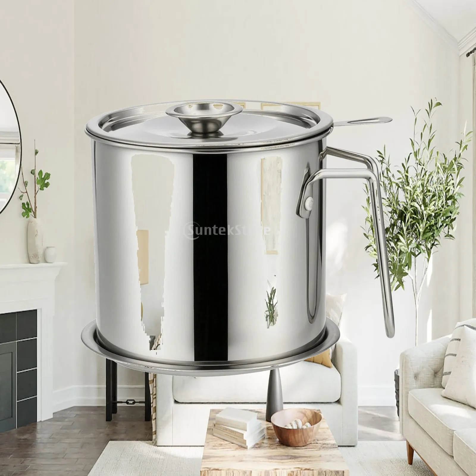Pot à huile en acier inoxydable réfléchissant avec couvercle pour la filtration de graisse en cuisine professionnelle