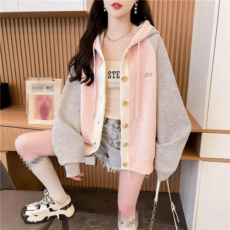 American Y2K Fashion Women's Off Shoulder Jacket Autumn New Style Girls' Hoodie Comfortable and Versatile Youth Tops Trendy