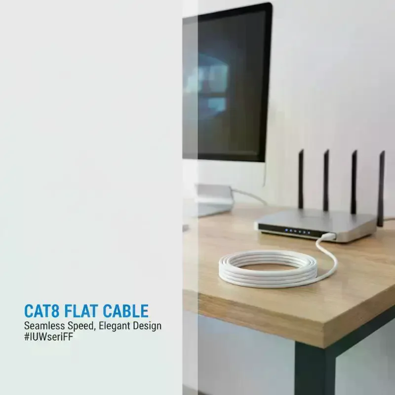 CAT 8 Ethernet Cable 40Gbps 2000MHz Flat Shielded Network Patch Cord Faster Internet for Working Gaming Home