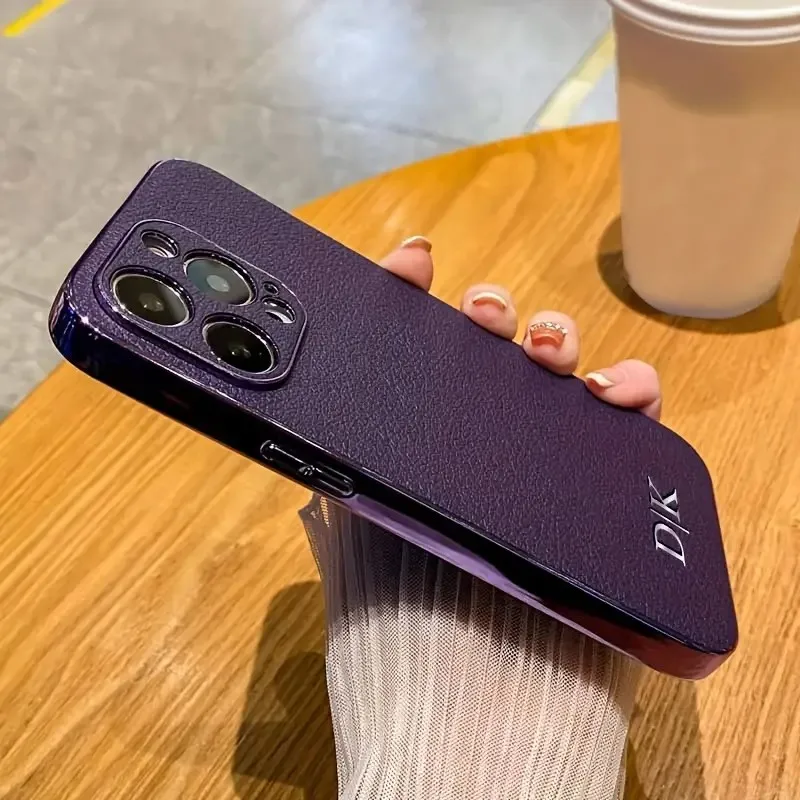 

Luxury Plating Leather Personalized Name Case For iPhone 11 12 13 14 15 16 Pro Max Customized DIY Shockproof Cover 15 14 Pro Max