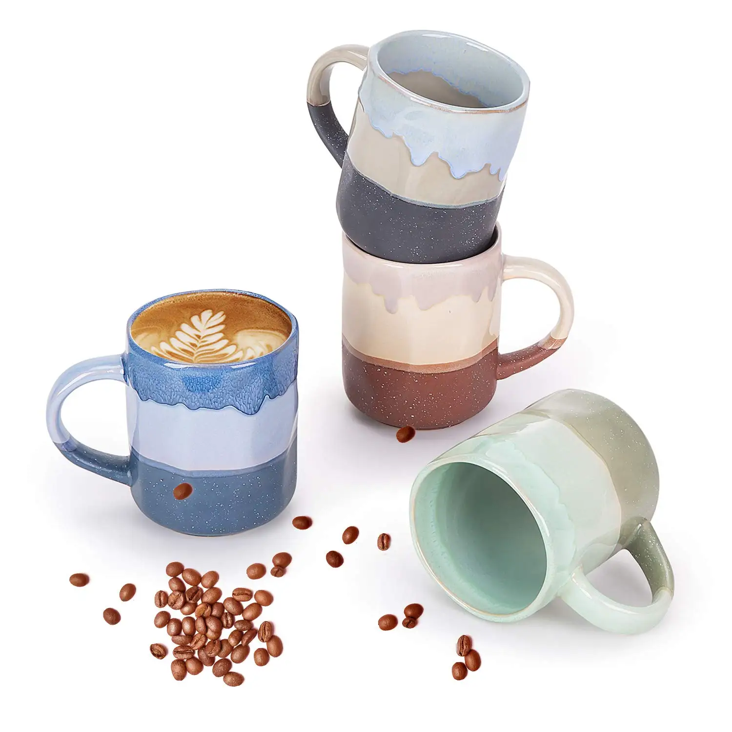 Cutiset 15 Ounce Ceramic Lava Mugs,Unique Glazed Microwave Safe And Oven Safe Coffee Mug Set Of 4,Multicolor