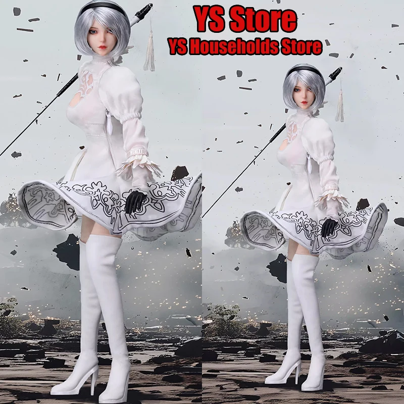 

1/6 Nier Beauty Girl Head Sculpt White Irregular Skirt Long Boots Sword WTOYS Accessory Kit For 12inch 2B Sister Figure Body