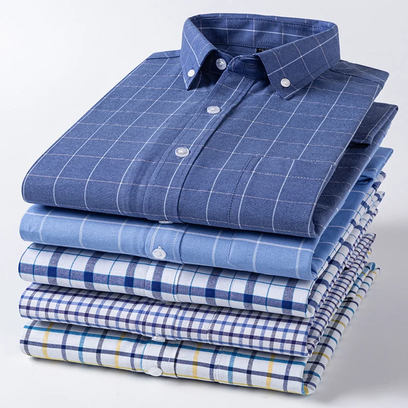 100% Bawełna Oxford Męskie koszule w paski w kratę Męskie biznesowe koszule z długim rękawem dla mężczyzn S-6XL 7XL