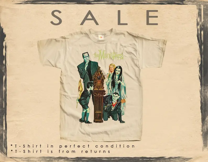 

SALE Vintage TShirt 26 The Munsters Size M NATURAL color Men Woman Unisex T-Shirt Digital Print Sizes