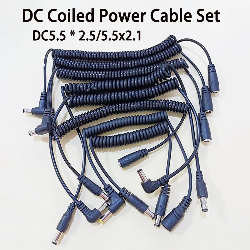 DC 5.5*2.1mm 5.5*2.5mm Male to Female / Male Power Cord DC Jack Connector Stretchable Double Plug Spring Wire Extension Cable
