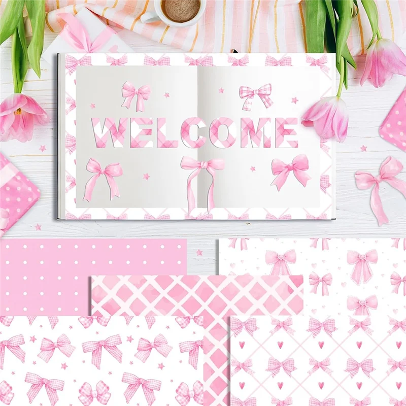 A13E-ตกแต่งกระดาษสมุดภาพสองด้าน 12 ''X 12'' 24 แผ่น Bows รูปแบบ Decoupage การ์ดโบว์