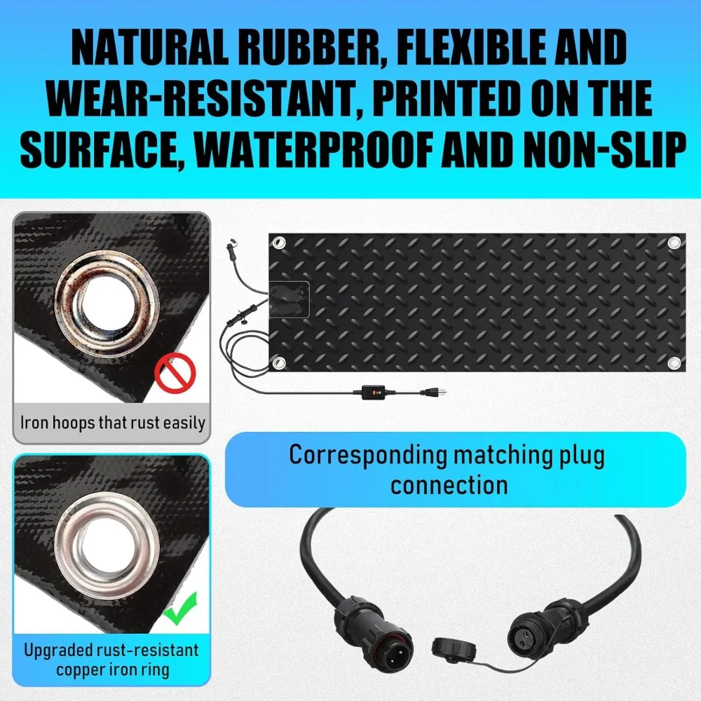 6 قطع من سجادة الممشى المذابة بالثلج، سجادة تسخين مطاطية غير قابلة للانزلاق مقاس 10 × 30 بوصة مع سلك طاقة، وسادة تسخين ثلج وثلج بسرعة 2 بوصة/ساعة - جديد #2