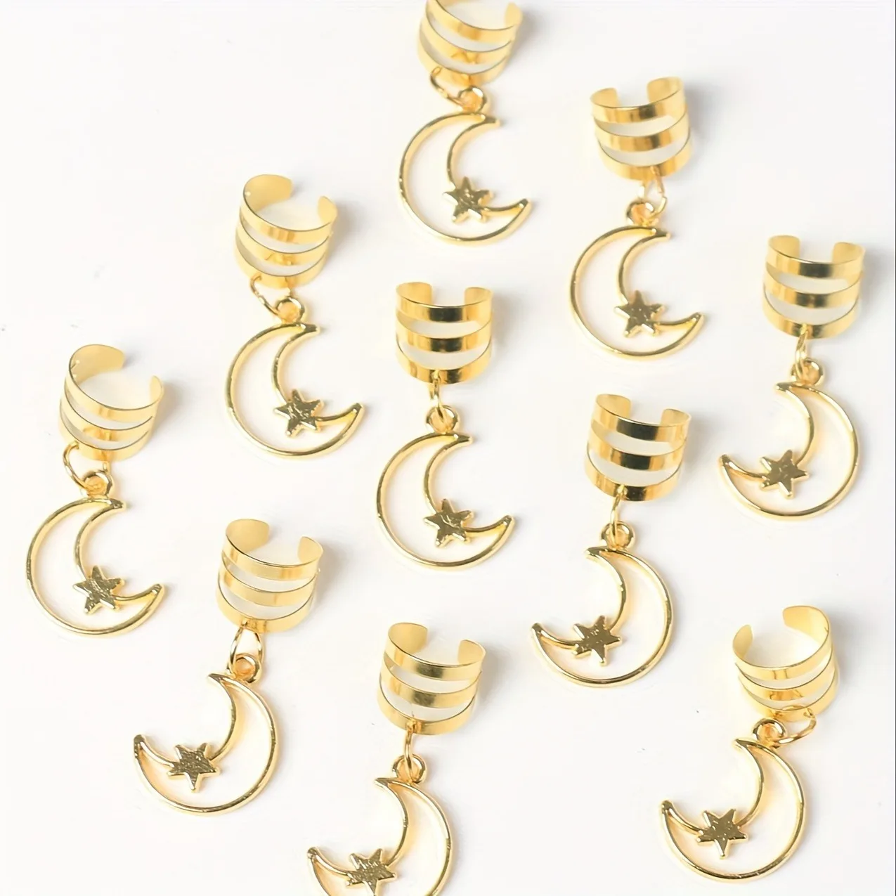 10pcs Solid Color Star Moon Decorative Hair Rings, Trendy Barrettes