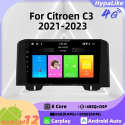 Multimedia Car Radio for Citroen C3 2021 - 2023 GPS Navigation 2 Din Android Stereo Head Unit Autoradio Carplay Android Auto