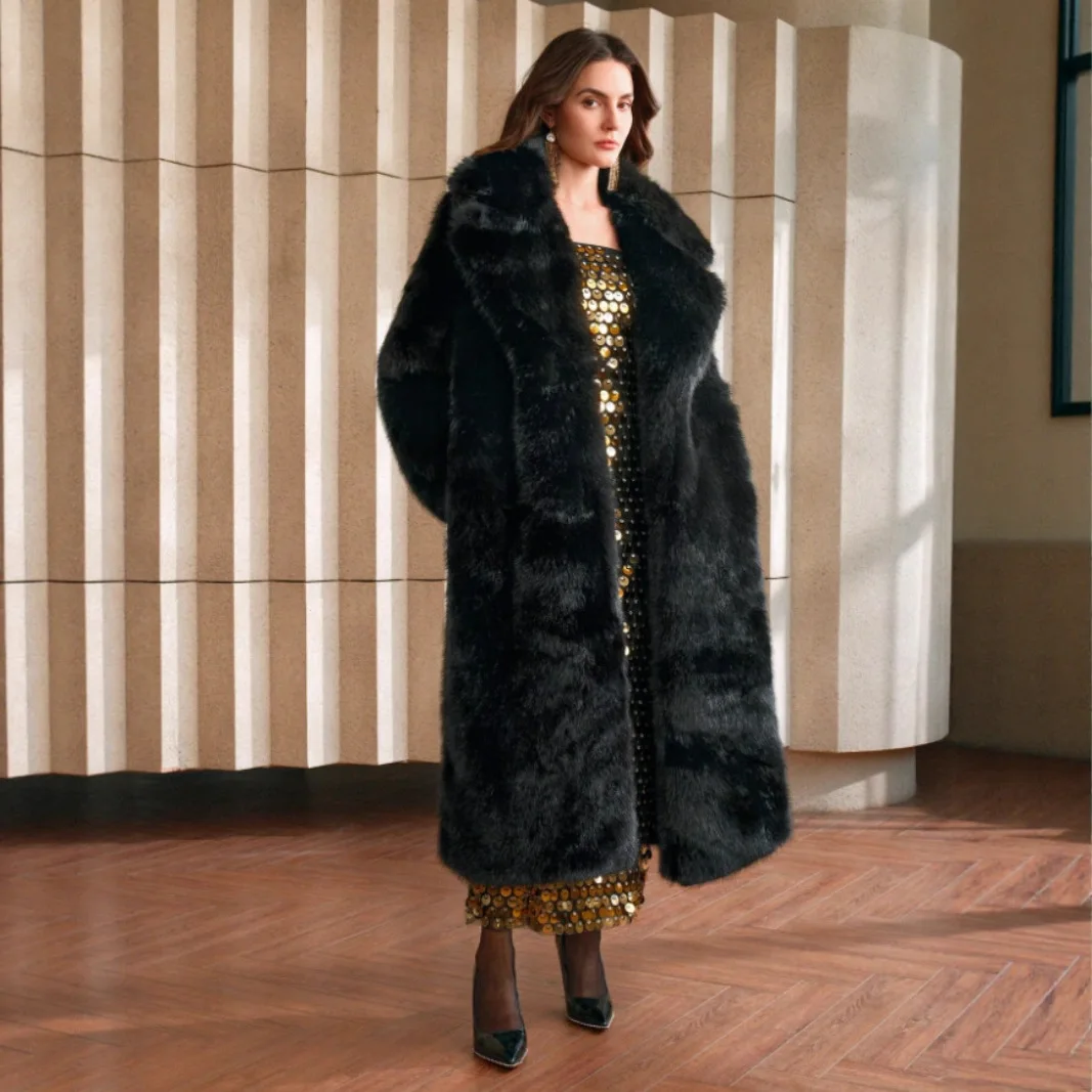 เสื้อแจ็คเก็ตขนเฟอร์เทียมสำหรับผู้หญิง KIDCRKJ รุ่นวินเทอร์ ขนฟูไล่เฉดสี ยาว  สำหรับสุภาพสตรี  แฟชั่น  ขนเฟอร์เทียมลายสุนัขจิ้งจอก