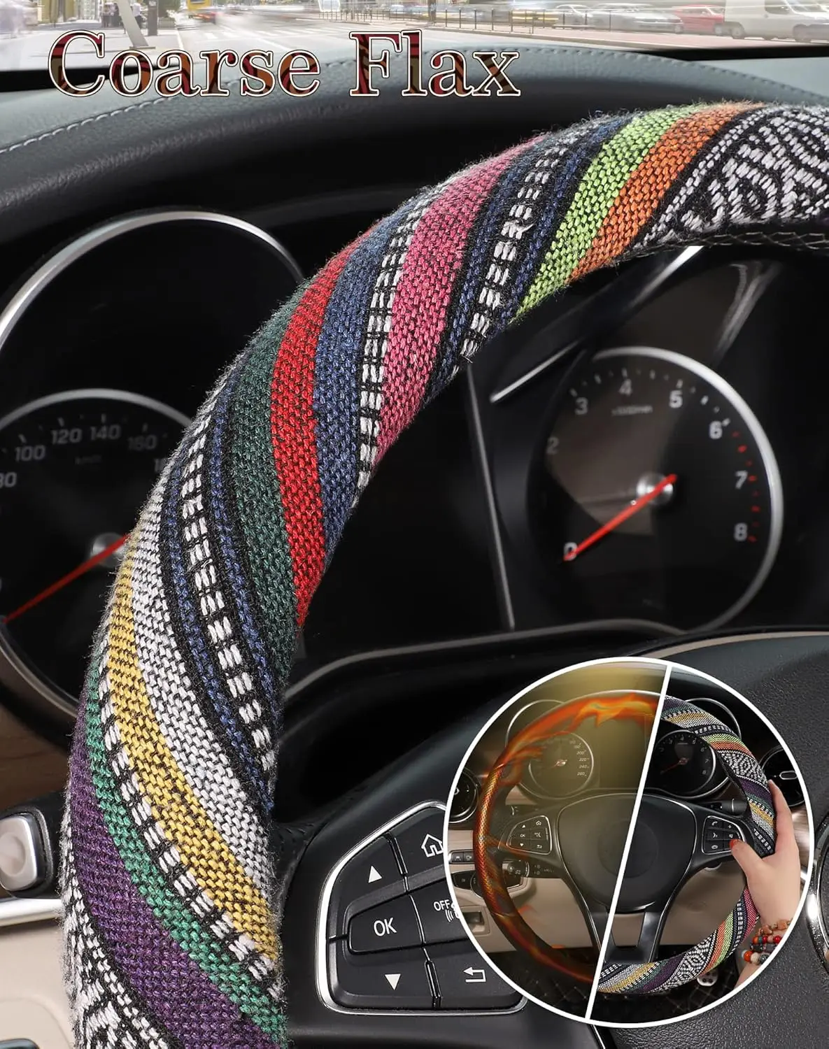 38 cm 15 Zoll personalisierter, elastischer Auto-Lenkradbezug ohne Innenkreis im Ethno-Stil mit einzigartigem Design – Detail 4