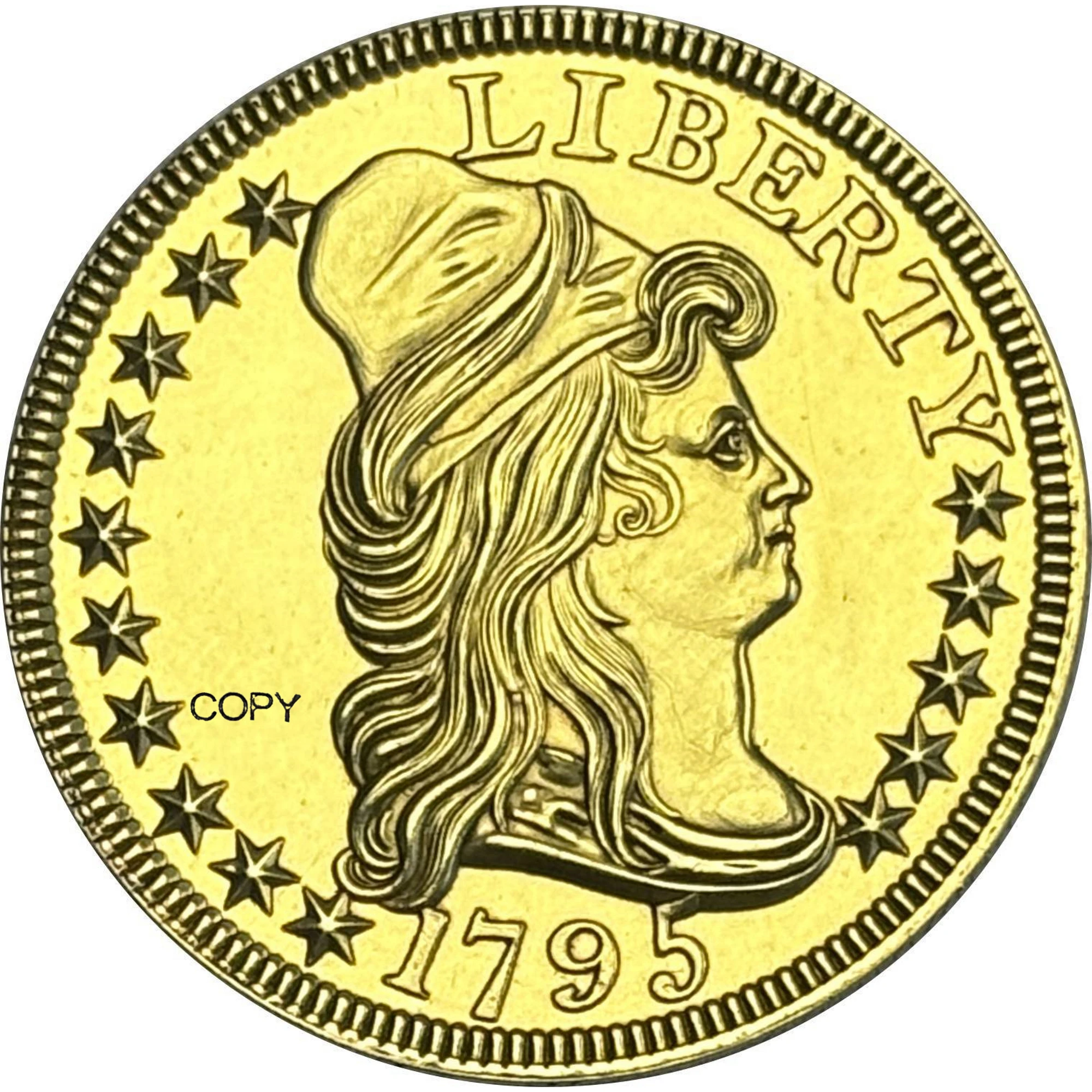 US 1795 10 Ten Dollars Liberty Cap Small Eagle Gold Brass Metal America Copy Commemorative Coin United States Collectible Coins