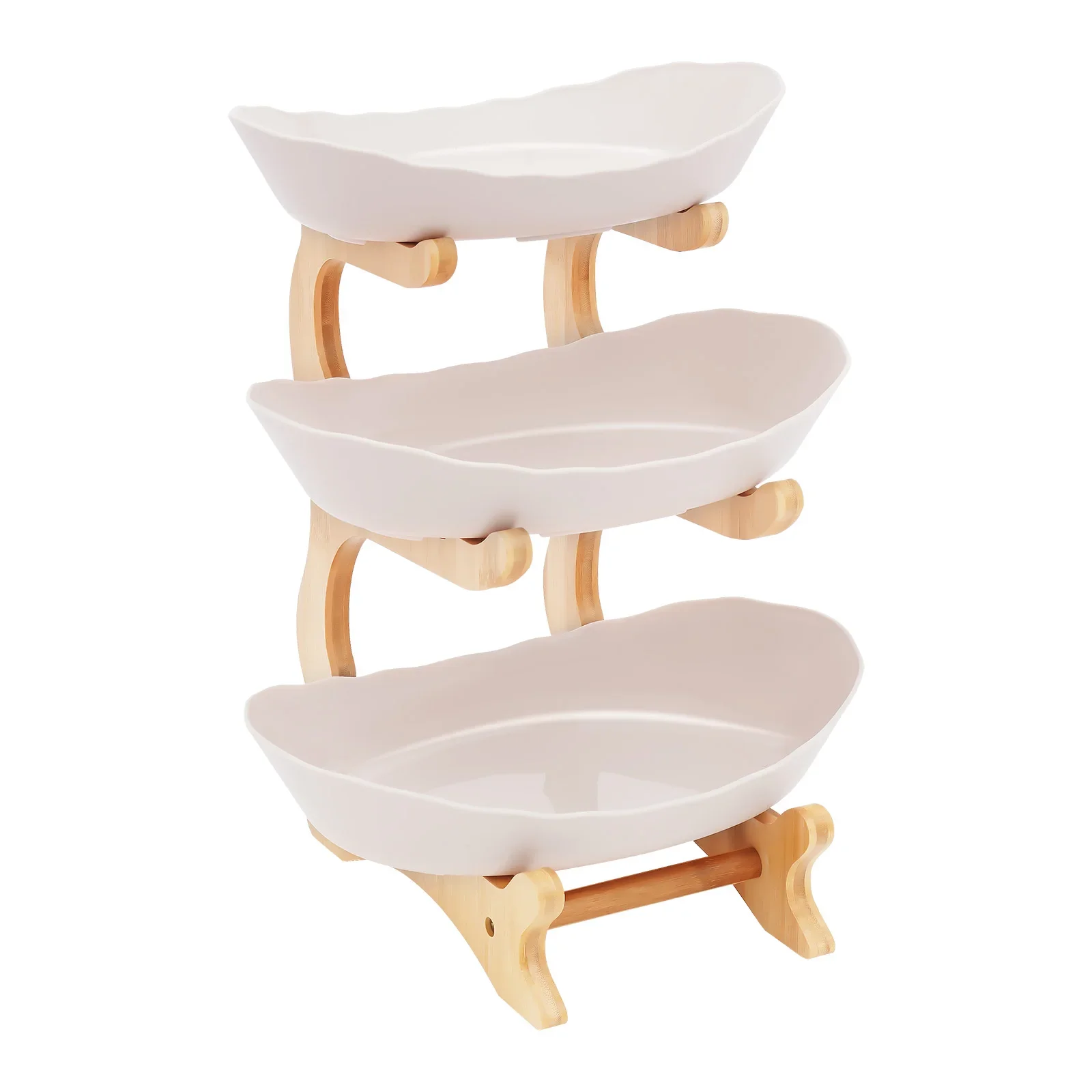 

3-Tier Bamboo Fruit Stand, Food-Grade PP Bowls, Stackable Design for Fruits Snacks Dessert Cake, Home & Party Serving Tray