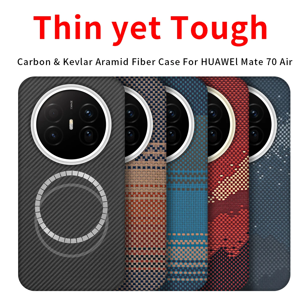 

For huawei mate 70 air cases carbon aramid fiber kevlar magsafe fabric thin hard cover magnetic balck Slim light red 600d 1500D
