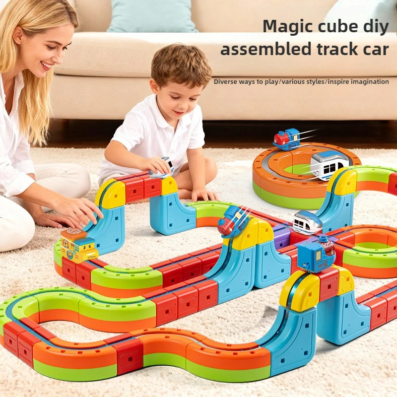 Magnetyczny pociąg elektryczny na szynach o dużej prędkości, magiczny samochód na torze, zabawka edukacyjna dla dzieci, zestaw do samodzielnego montażu, klocki konstrukcyjne dla dzieci.