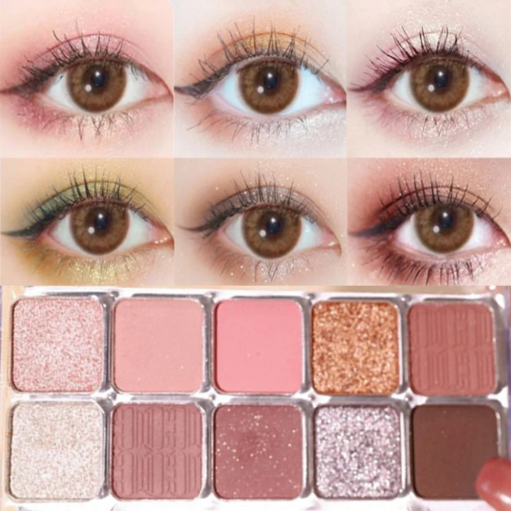 Paleta de sombra de ojos rosa brillante, 10 colores, brillo mate, resistente al agua, maquillaje de ojos encantador duradero