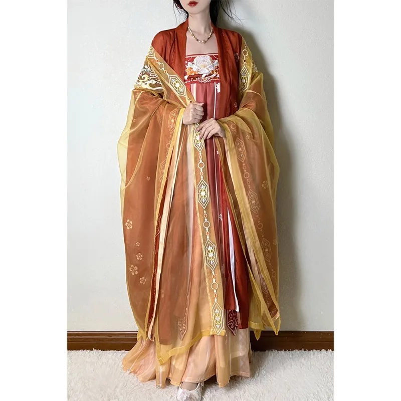 Tang-made chest-length skirt embroidered large-sleeved shirt, national style, Tang style suit, spring and summer.