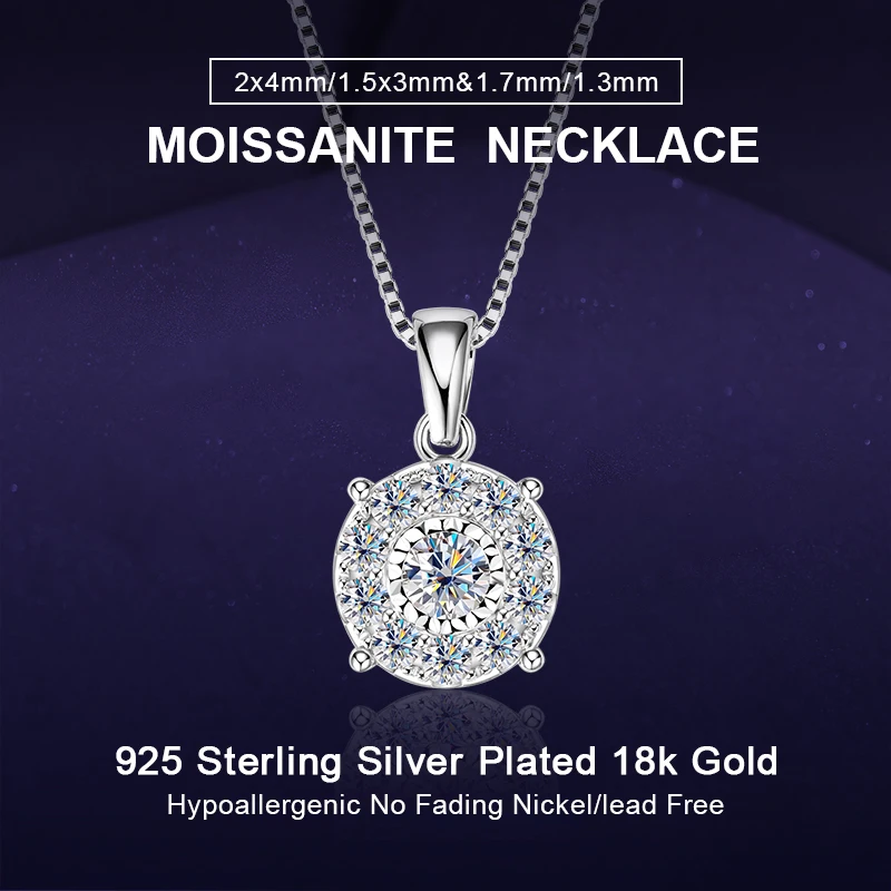 

IOGOU 100% настоящее серебро 925 пробы круглое ожерелье с муассанитом для женщин 4,5 мм и 2,5 мм D цвет лабораторный бриллиант роскошный кулон подарок на помолвку