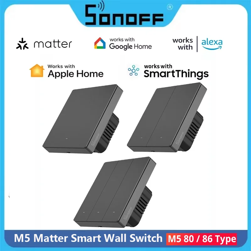 Sonoff M5 Matter 80 86 WLAN-Smart-Wandschalter mit Sprachsteuerung für Homekit, Alexa, Google Home, Alice, SmartThings und Apple