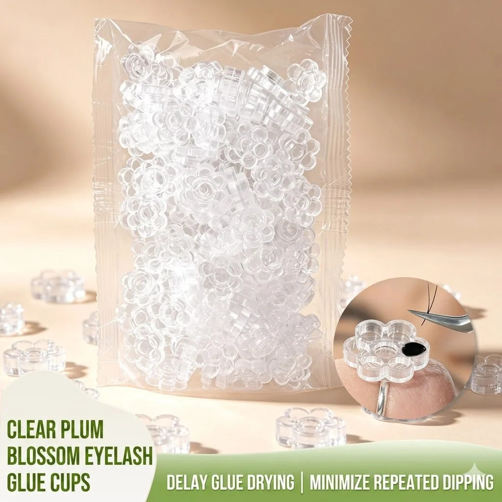 100Pcs Clear Eyelash Extension Glue Holder, Blossom Delay Cups Anti-Drying Lash Glue Rings Makeup Tool Supplies