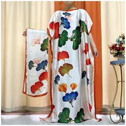 2024 Fashion Print Islam Turkey Loose Elegant Femme Robe New Silk Oversize African Women Clothing Dubai Dashiki Abaya Free Size