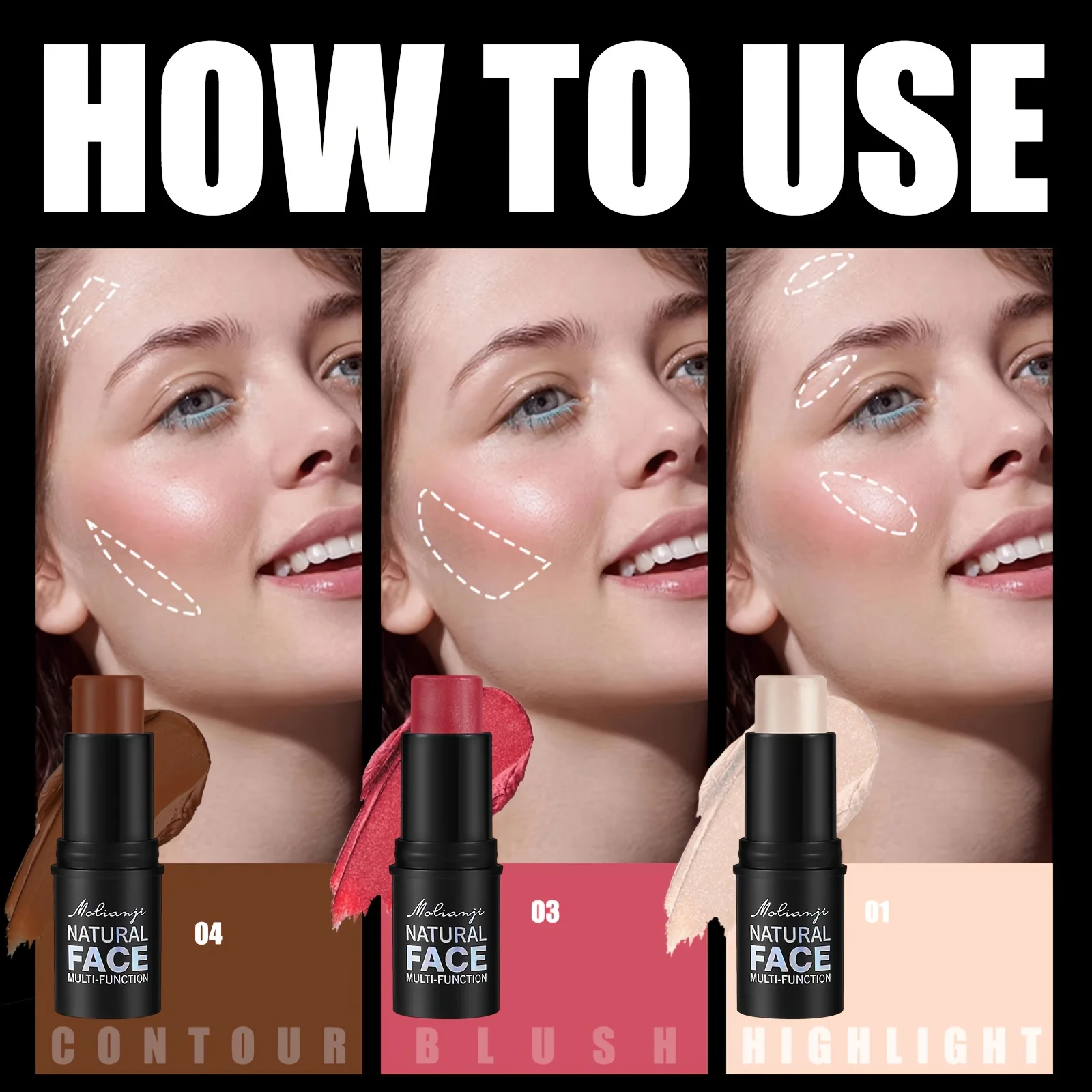 عصا كونتور أحمر الخدود شديدة اللمعان، عصا ظلال تفتيح، كريم أحمر خدود الوجه ستيريو لتفتيح دودة القز، مكياج متعدد الوظائف، متعدد الألوان اختياري، مستحضرات تجميل يومية للفتيات #6