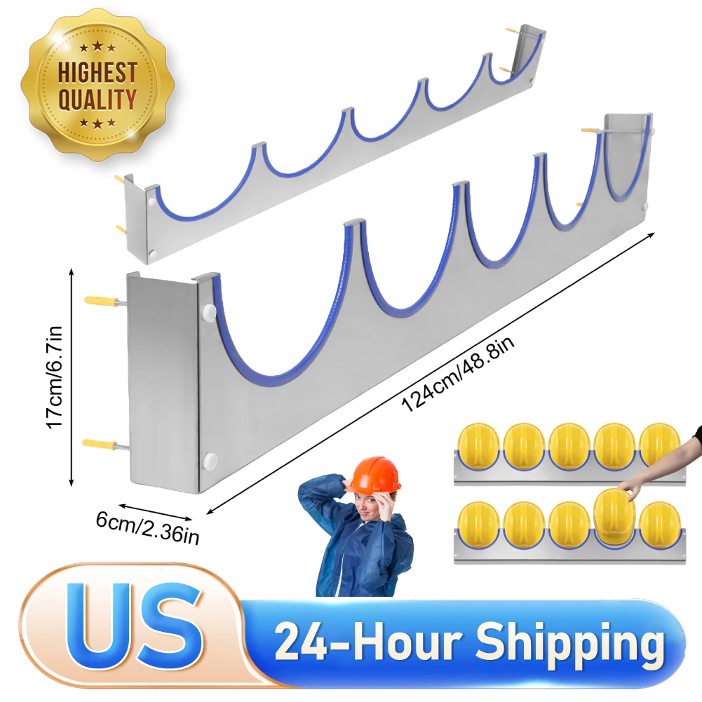 

Heavy Duty Stainless Steel Helmet Hanging Rack Stand Multi-Layer Hard Hat Placement Stand W/ Rubber Strip for Construction Sites